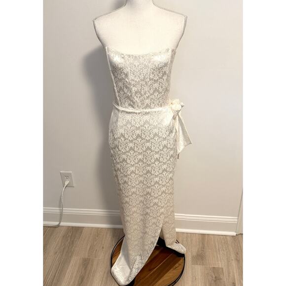 V. Chapman June Corset Jacquard Front-Slit Strapless Gown In Ivory Size 8 New - Picture 3 of 13